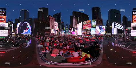 360° View Of 360 Degrees Panorama Of Times Square New York At Dusk With