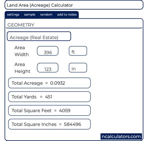 Land Area Calculator | Acreage, Square foot calculator, Calculator