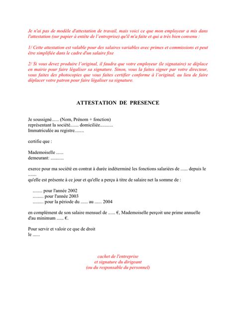 Modelé De Attestation De Presence Doc Pdf Page 1 Sur 1