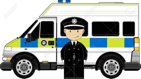 Cartoon British Police Officer And Van Aff British Cartoon