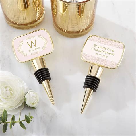 Three Personalized Bottle Stoppers In Gold And Pink