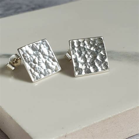 Large Hammered Square Silver Stud Earrings By Shropshire Jewellery Designs