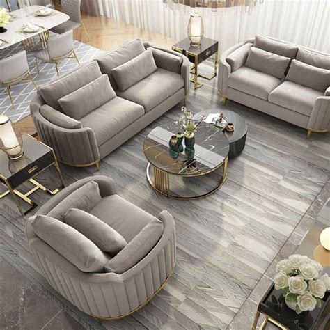 Modern Living Room Sets Gray Velvet Upholstered Chair And Loveseat And Sofa