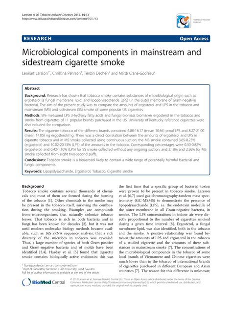 Pdf Microbiological Components In Mainstream And Sidestream Cigarette Smoke