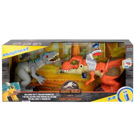 Imaginext Jurassic World Camp Cretaceous Mega Mouth T Rex Vs Thrashing Indominus Rex Toys R