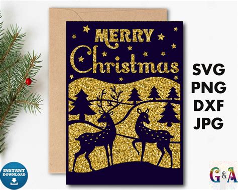 Christmas Card Svg Merry Christmas Svg Card With Envelope Etsy