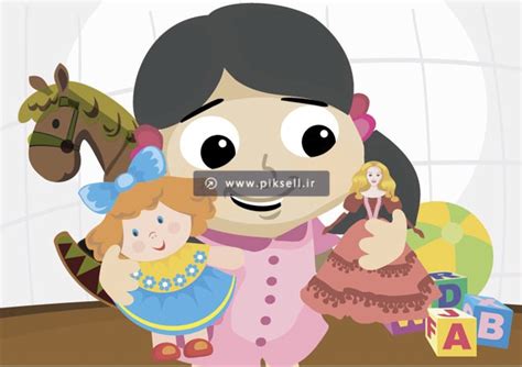 وکتور کارتونی با طرح دختر بچه در حال بازی با عروسک ها