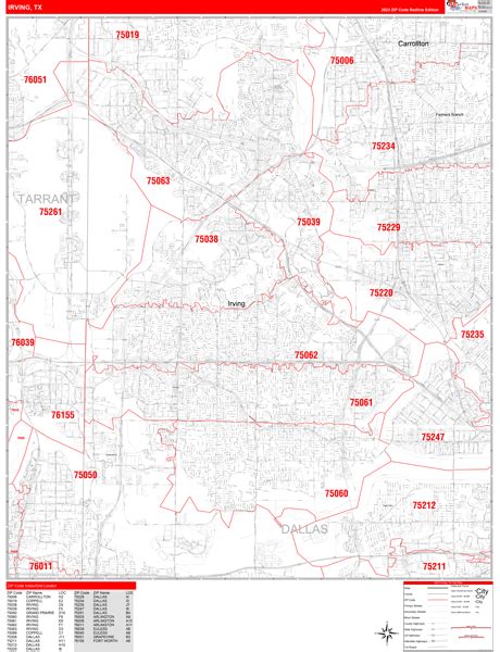 Irving Texas Zip Code Wall Map Red Line Style By Marketmaps Mapsales