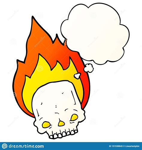 A Creative Spooky Cartoon Flaming Skull And Thought Bubble In Smooth