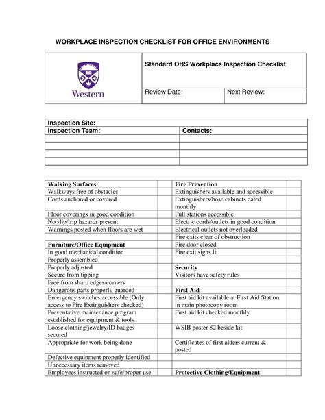 General Facility Safety Inspection Checklist K3LH Com