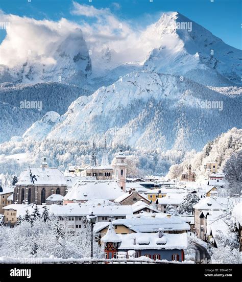 Winter Landscape In The Bavarian Alps With Berchtesgaden Stock Photo
