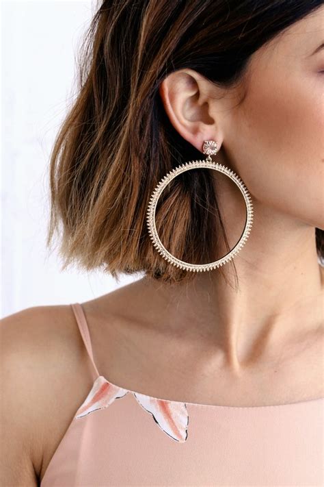 Stunning Gold Earrings Rhinestone Earrings Gold Hoops Lulus