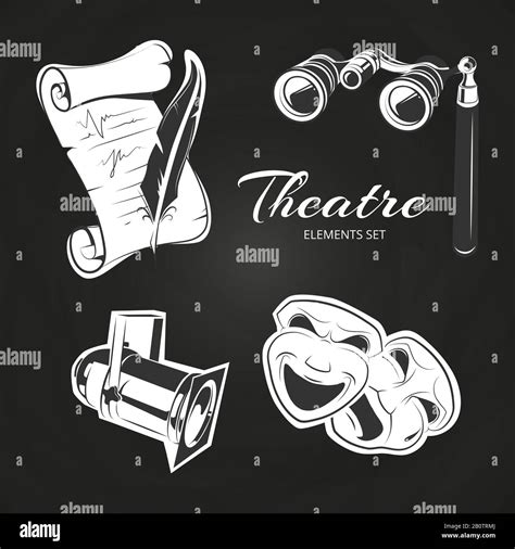 Popular Theatre Symbols Set On Chalkboard Drawing Performance Show