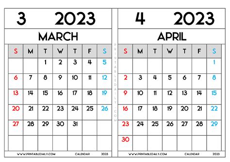 March April 2023 Calendar Printable And The Years To Come