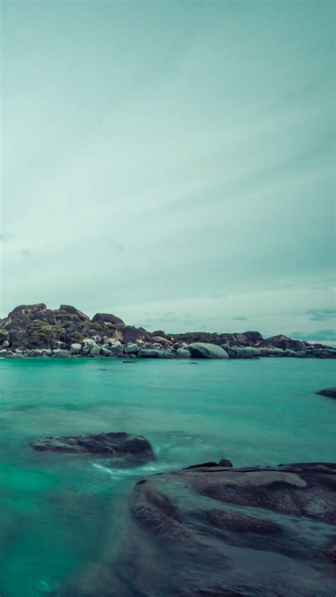 Cyan Island Rock Sea Landscape Iphone 7 Wallpaper Iphone Wallpaper