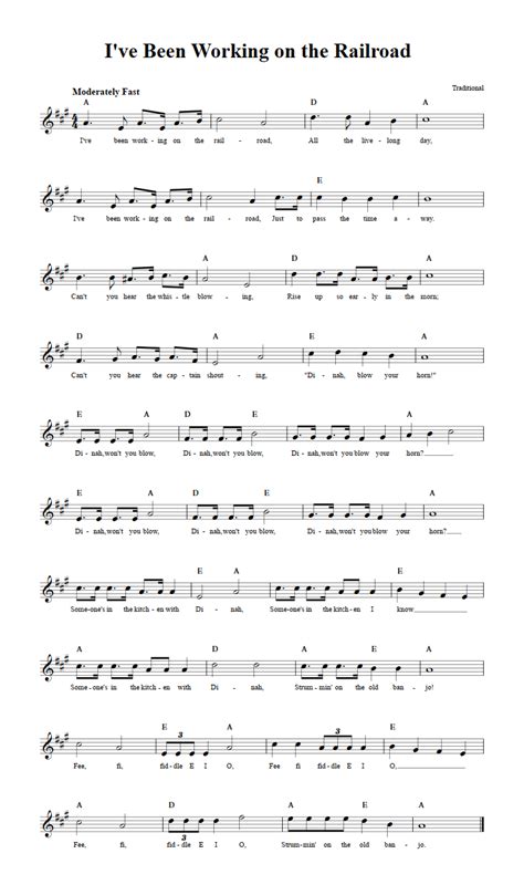 Ive Been Working On The Railroad Chords Lyrics And Sheet Music For