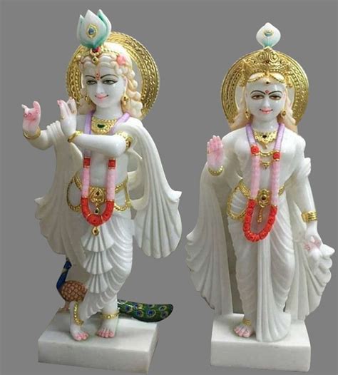 White Painted Makrana Marble Radha Krishna Statues For Worship Size