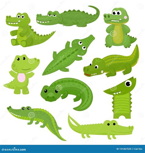 Crocodile Vector Cartoon Crocodilian Character Of Green Alligator