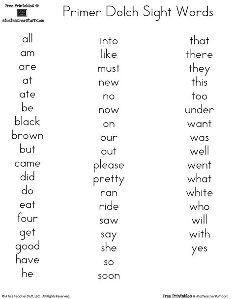 Free Dolch Sight Words Worksheets Pdf