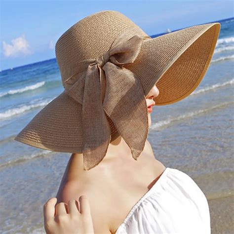 Summer Large Brim Straw Hat Floppy Wide Brim Sun Cap Bowknot Beach Foldable New In Womens Sun