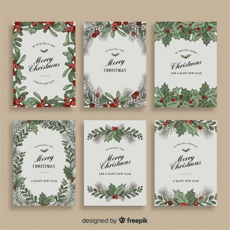 Christmas Mistletoe Cards Collection Free Vector
