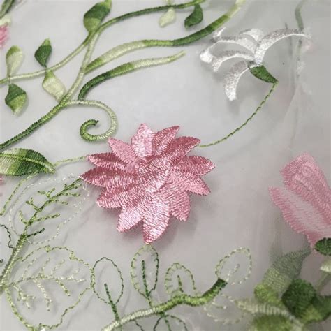 Lace Fabric Organza Pink Flower Embroidery Wedding Fabric 51 Width By