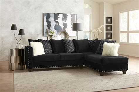 Living Room Modern Classic Black Fabric Sectional Sofa 2pc Set Cushion