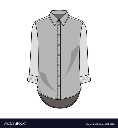 Long Sleeve Shirts Fashion Flat Sketch Template2 Vector Image