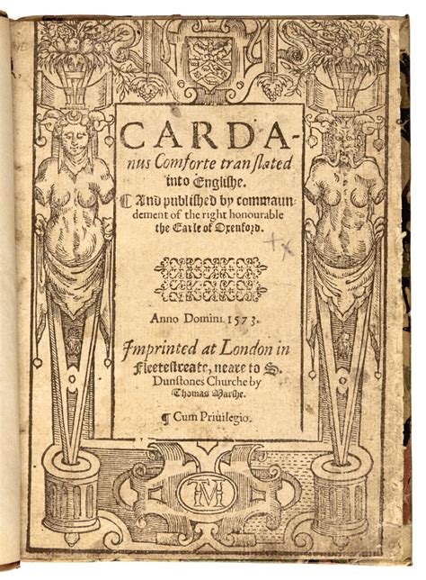 Cardano Bedingfeld Cardanus Comforte Translated Into Englishe 1573