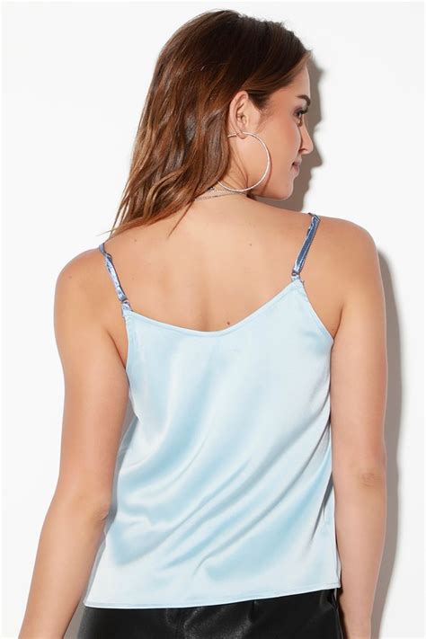 Chic Light Blue Tank Top Satin Tank Top Surplice Tank Top Lulus