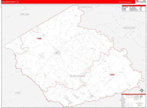 Burleson County Tx Zip Code Wall Map Red Line Style By Marketmaps
