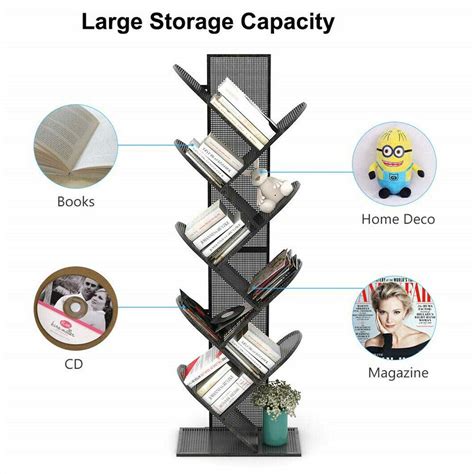 Wisfor Metal Tree Bookshelf 9 Tier Floor Standing Book Shelf Tree