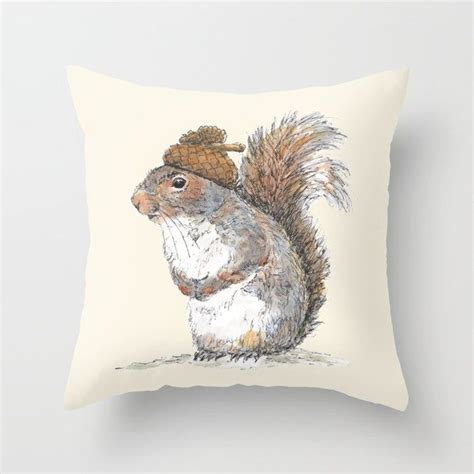 Squirrel With An Acorn Hat Throw Pillow Throw Pillows Designer Throw