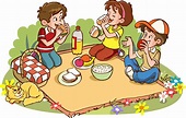 lindos niños pequeños hacen un picnic juntos ilustración vectorial de ...