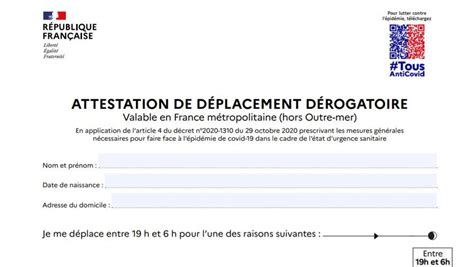 Covid 19 Couvre Feu Téléchargez La Nouvelle Attestation Valable à