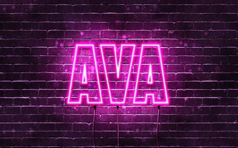 Download Wallpapers Ava 4k Wallpapers With Names Female Names Ava Name Purple Neon Lights