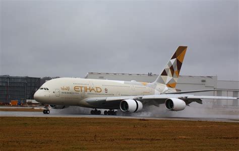 Airbus A380 Etihad Airways During Wet Landing Aircraft Wallpaper