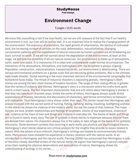 Environment Change Free Essay Example