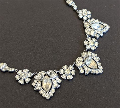 Vintage Art Deco Delicate Crystal Paste Necklace Set In Silver Etsy