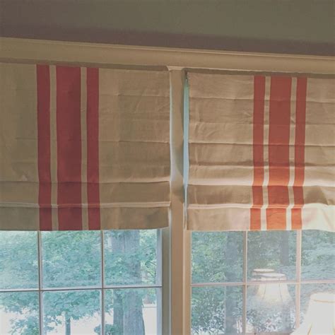 Tailored Roman Shade With Center Stripe Out Of Contrasting Fabric