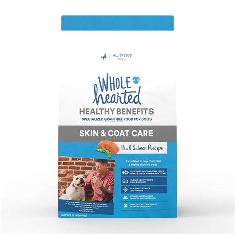 Their four main ingredients boost the immune system, help with digestion and support the metabolism of any dog who eats their kibble. WholeHearted Grain Free Skin Coat Care Pea Salmon Recipe ...