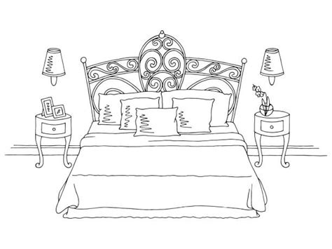 Bedroom Black White Graphic Interior Sketch Illustration Vector Stock