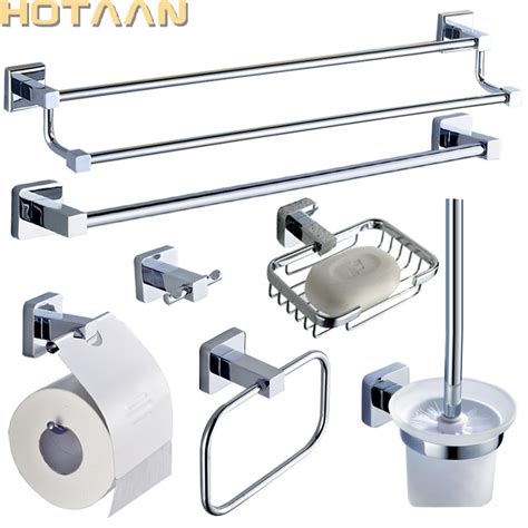 hotaan new stainless steel bathroom accessories set robe hook paper holder towel bar soap basket