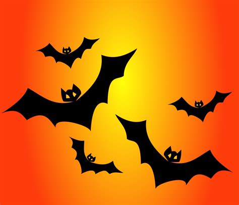 Bats On Orange Free Halloween Vector Clipart Illustration