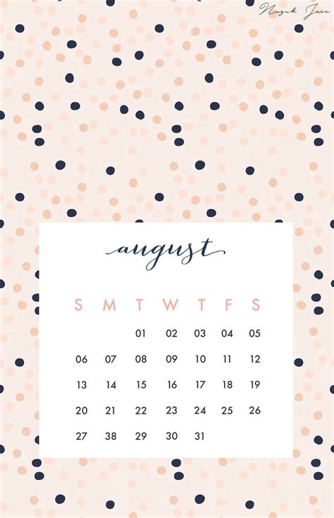 August Free Calendar Printables 2017 By Nazuk Jain Kalender