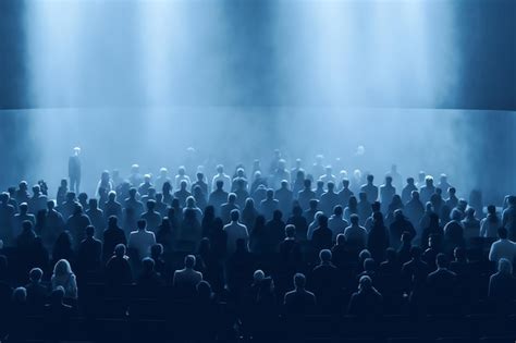 Premium Photo A Crowd Of People In A Dark Room With Blue Lights