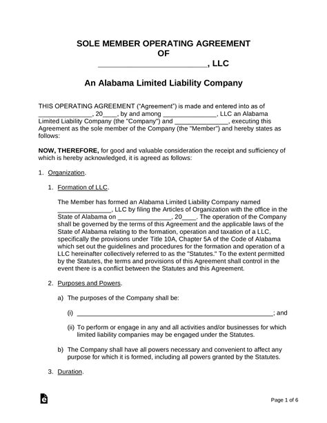 Illinois multiple membered llc operating agreement. Alabama Single-Member LLC Operating Agreement Form - eForms