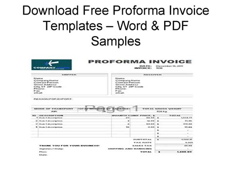 Free Proforma Invoice Template Word