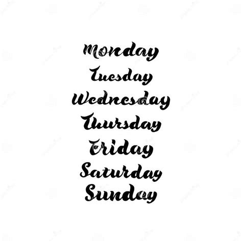Handwritten Days Of The Week 7 Days Of The Week Stock Vector