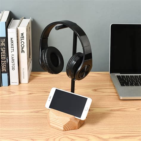 Desktop Wooden Headphone Stand With Phone Holder Ash Wood Etsy